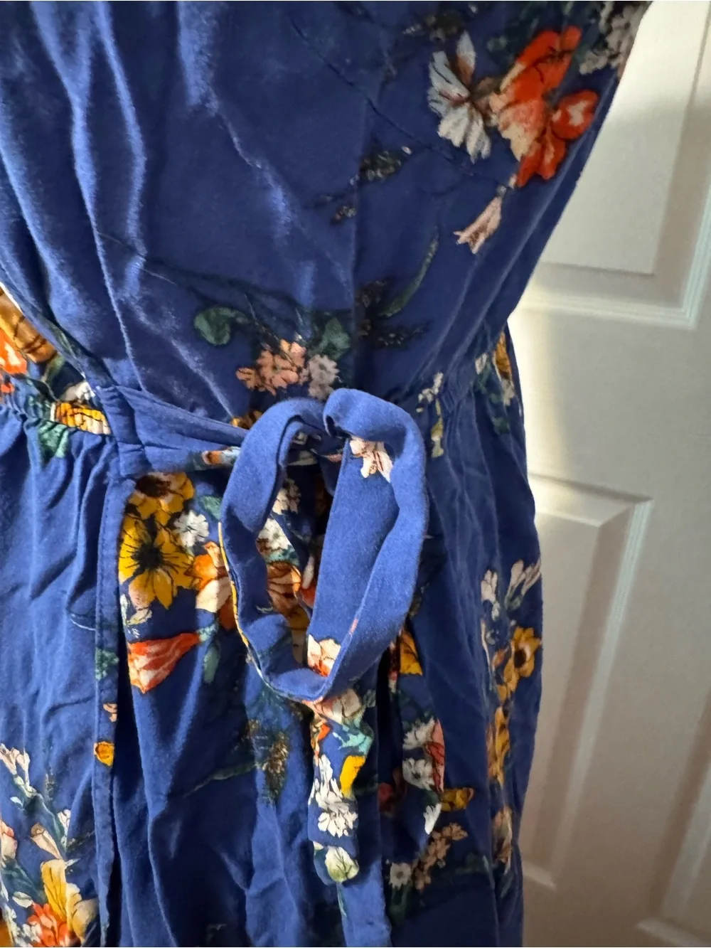 Medium Blue Floral Wrap Maxi Dress with Pockets
